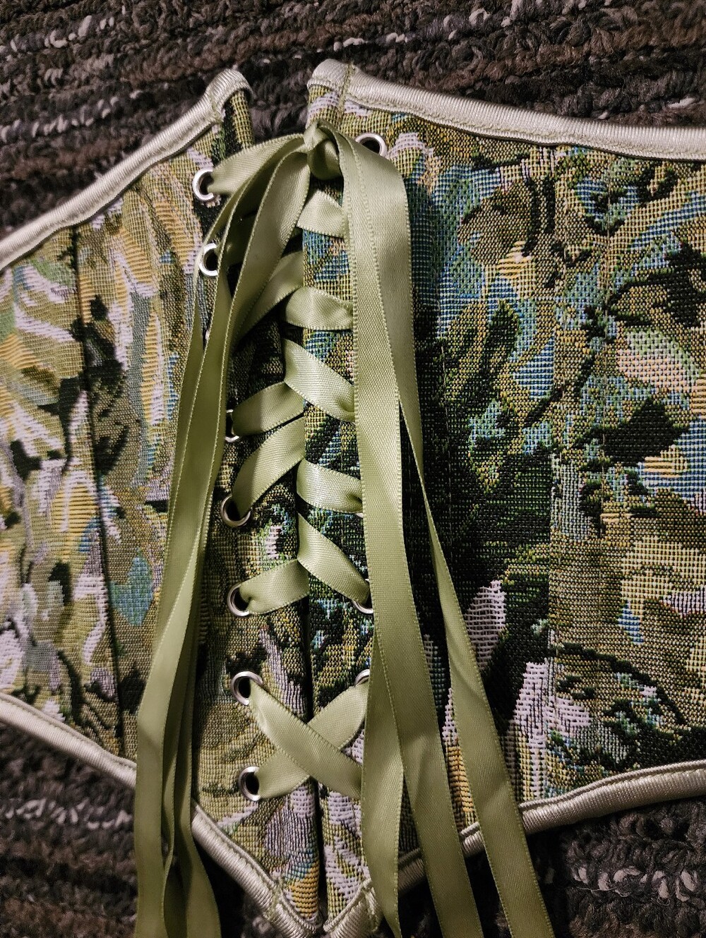 Scarlet Darkness Renaissance Green Floral Tapestry Corset Belt Women's Size 6 - Picture 2 of 9